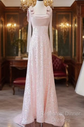 A Line Straps Pink Satin Long Semi Formal Prom Dresses